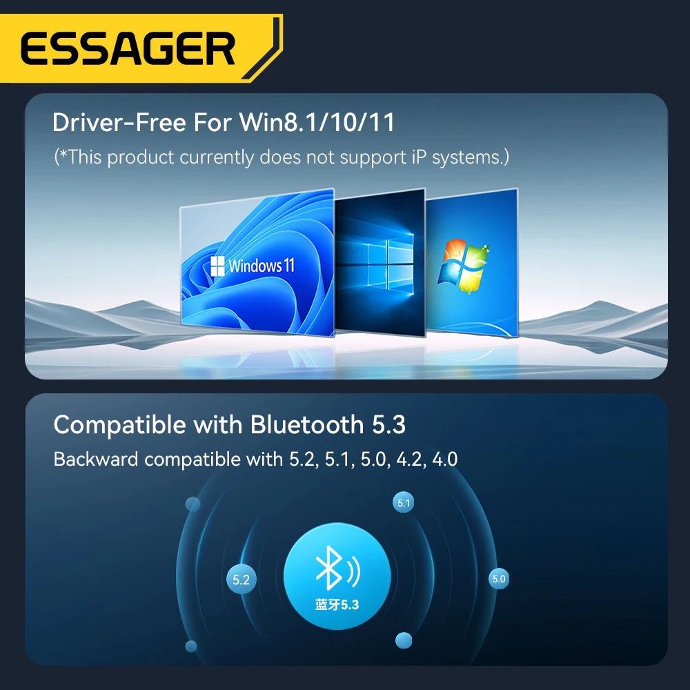 USB Bluetooth 5.3 Adapter Aux Audio Receiver Transmitter for PC Speaker Laptop Wireless Mouse Soundbox USB Transmitter
