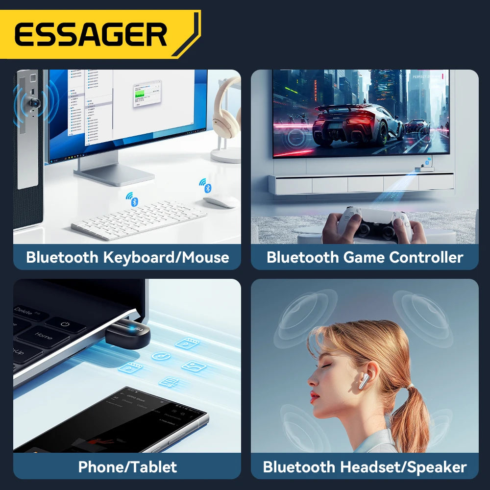 USB Bluetooth 5.3 Adapter Aux Audio Receiver Transmitter for PC Speaker Laptop Wireless Mouse Soundbox USB Transmitter