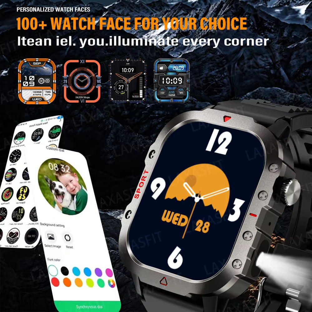New Smart Watch LED Flashlight 2.01” HD Screen Bluetooth Talking Smart Watch Multi Sports Health Monitoring Smart Watch