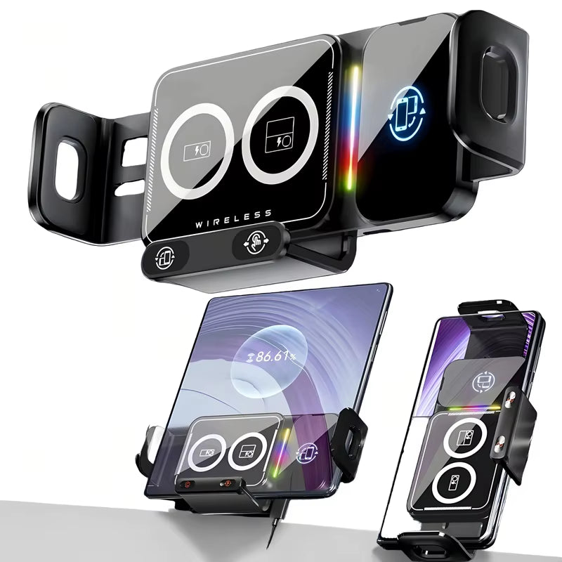 15W  Car Phone Wireless Charger Holder 360° Rotation Mount for Samsung Galaxy Fold 6 5 4 3 Z Flip S25 S24 Iphone 16 15