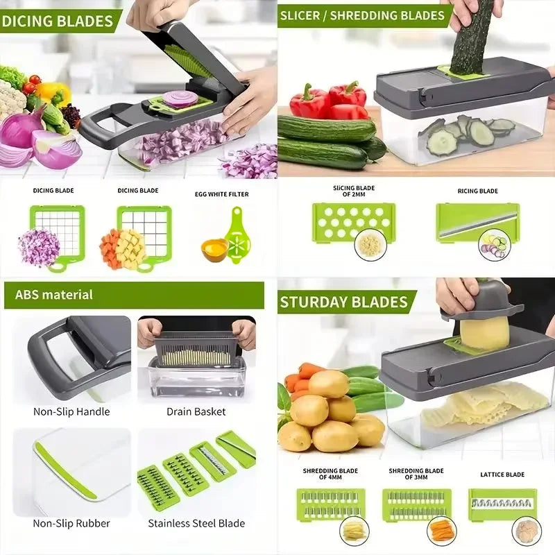 16 in 1 Multifunctional Kitchen Vegetable Slicer,Egg Liquid Separator,For Cutting Vegetables, Shredded Potatoes,Dice,And Slicing