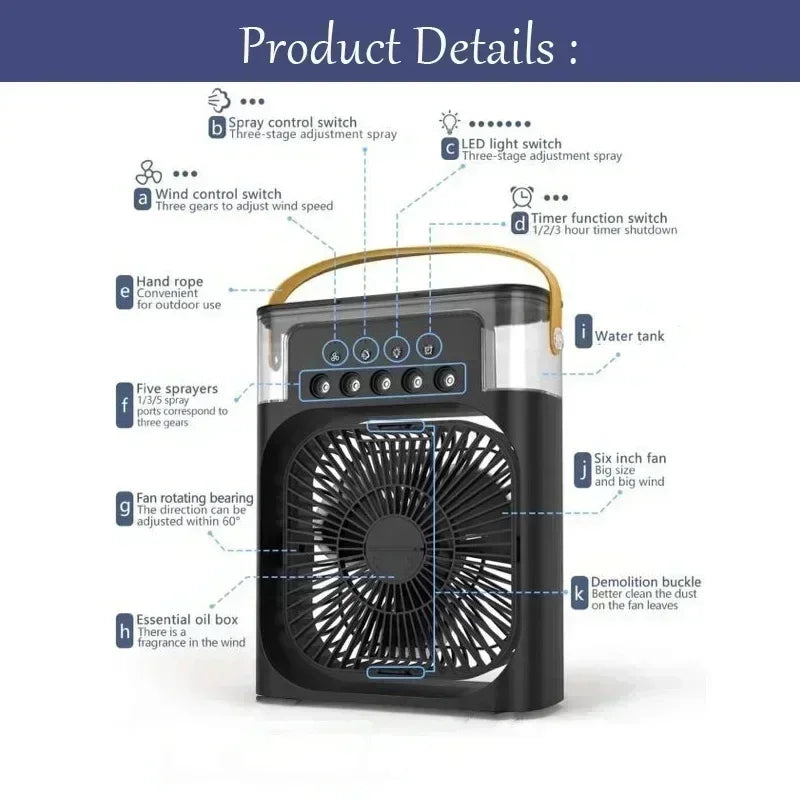 New 3 in 1 Fan & Air Conditioner Household Mini Air Cooler with LED Night