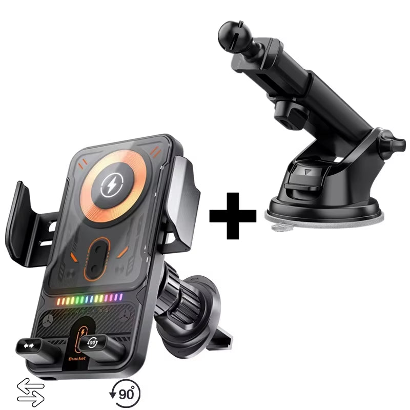 15W  Car Phone Wireless Charger Holder 360° Rotation Mount for Samsung Galaxy Fold 6 5 4 3 Z Flip S25 S24 Iphone 16 15