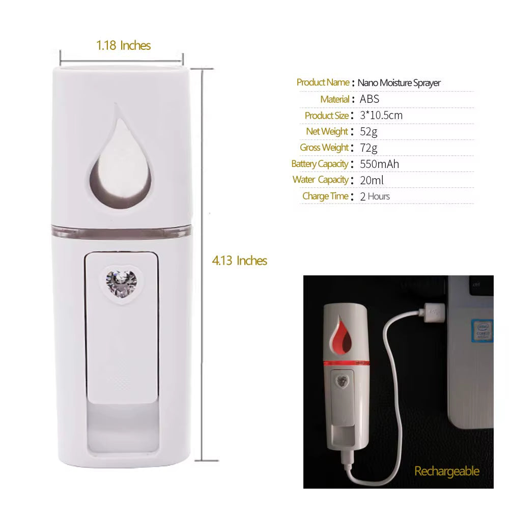 20Ml Nano Cold Spray Face Steamer Mini Portable USB Rechargeable ABS Humidifier Nebulizer Beauty Cool Mist Skin Care Tools