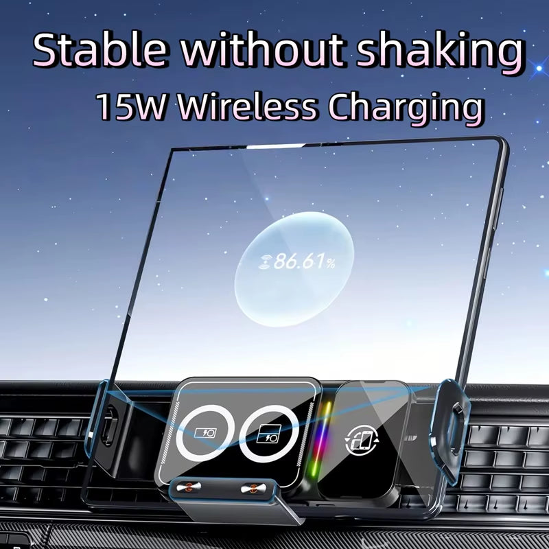 15W  Car Phone Wireless Charger Holder 360° Rotation Mount for Samsung Galaxy Fold 6 5 4 3 Z Flip S25 S24 Iphone 16 15